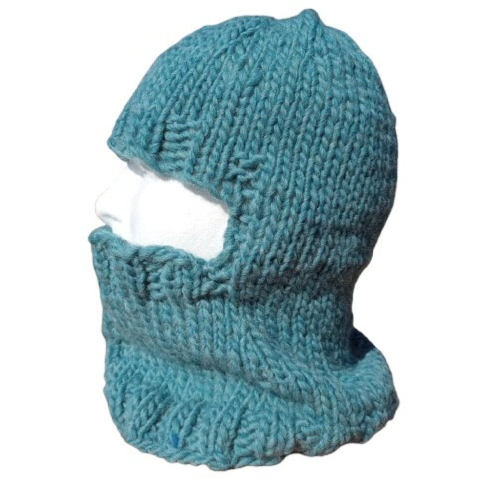 Men's Balaclava Knight Helmet Hat Beanie Neck Gaiter Hoodie Wool Sea Green M